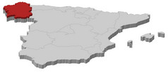 地图西班牙加利西亚突出显示政治地图西班牙与的几个地区在哪里加利西亚突出显示