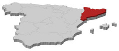 地图西班牙加泰罗尼亚突出显示政治地图西班牙与的几个地区在哪里加泰罗尼亚突出显示