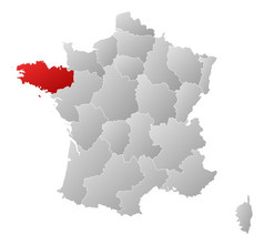 地图法国布列塔尼突出显示政治地图法国与的几个地区在哪里布列塔尼突出显示
