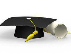 毕业帽文凭孤立的白色背景