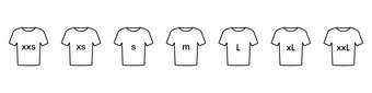 集t恤图标与碑文的大小衣服孤立的白色背景大小从小大外套向量插图