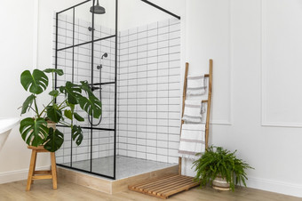 浴室室内设计与淋浴决议和高质量美丽的照片浴室室内设计与淋浴高质量美丽的照片概念
