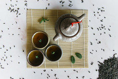 中国人日本传统的茶壶杯茶盘垫纸