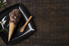 前视图巧克力冰奶油与复制空间