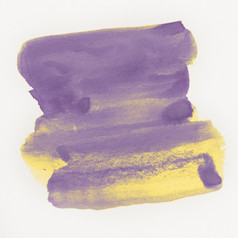 黄色的紫罗兰色的水彩湿刷油漆刷中风白色背景文本