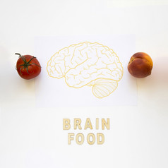 番茄桃子附近大脑食物单词与画纸