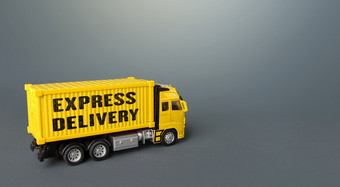 表达交付黄色的卡车<strong>运输</strong>服务基础设施<strong>物流运输</strong>公司紧急的交付航运分布订单和货物消费者短时间