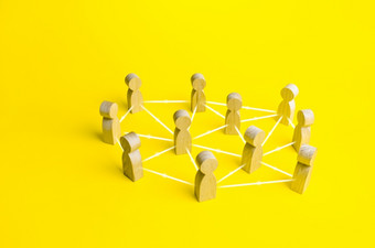 人连接行黄色的背景自组织的分层业务公司系统分布责任任务之间的工人高自治社会管理策略