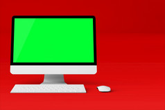 孤立的桌面与绿色屏幕红色的背景合适的为你的元素设计呈现