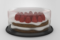 呈现空透明的蛋糕容器孤立的白色背景与黑色的基地适合为你的设计项目添加草莓蛋糕