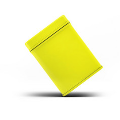 黄色的广场锡可以包装模型为你的设计项目模拟插图隔离白色背景