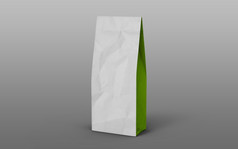 茶咖啡纸包装袋与绿色一边孤立的白色背景呈现