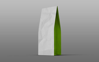 茶咖啡纸<strong>包装袋</strong>与绿色一边孤立的<strong>白色</strong>背景呈现