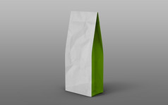茶咖啡纸包装袋与绿色一边孤立的白色背景呈现
