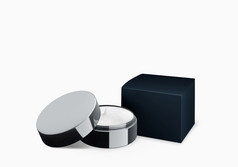 空白黑色的光滑的化妆品Jar模拟白色背景与涂片奶油前面视图角插图