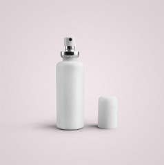 呈现空白白色化妆品塑料喷雾瓶孤立的灰色背景适合为你的模型设计