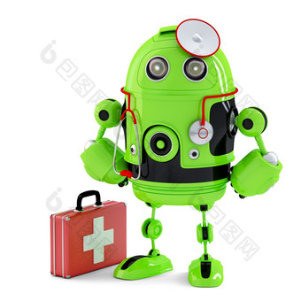 绿色医生机器人技术概念孤立的包含剪裁路径绿色医生机器人技术概念孤立的在白色包含剪裁路径