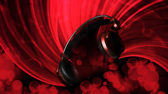 红色的耳机插图与红色的光红色的耳机插图与红色的灯黑色的背景
