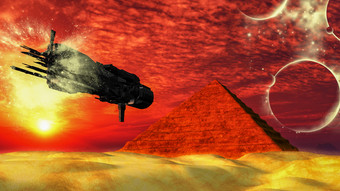 <strong>UFO</strong>宇宙飞船飞行对金字塔的沙漠幻想外星人插图呈现<strong>UFO</strong>宇宙飞船飞行对金字塔幻想外星人插图
