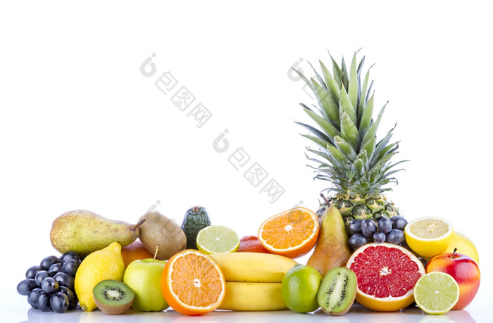 分类异国情调的水果白色背景分类异国情调的水果