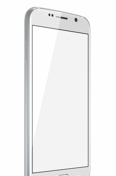 白色珍珠智能手机与空白屏幕白色背景