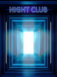 入口的晚上俱乐部基斯与发光和霓虹灯灯