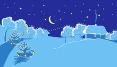 插图白雪覆盖的农村新一年rsquo冬天晚上