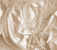 珍珠而且珍珠以前丝绸缎婚礼背景乌贼健美的复古的风格