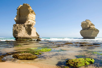 两个的十二个使徒系列石灰石栈的海岸线南部维多利亚一个澳大利亚rsquo第一旅游景点