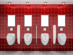 呈现红色的公共厕所与四个小便池