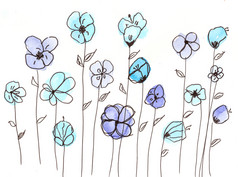 水彩蓝色的花