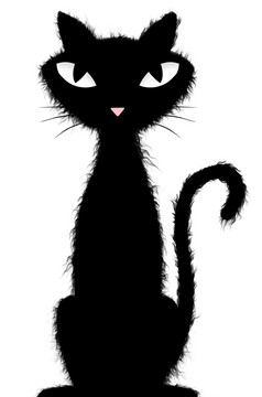 插图孤立的毛茸茸的黑色的猫
