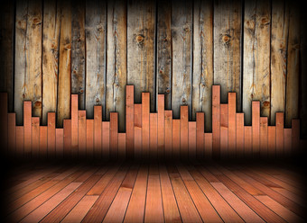 室内木背景地板上而且墙两个不同的木纹理结合为建筑室内背景