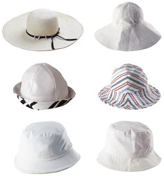 六个白色夏天帽子孤立的白色