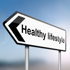 插图描绘标志帖子与定向箭头包含健康的生活方式概念模糊背景