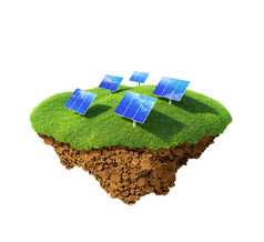 小细岛地球一块土地的空气太阳能源站模块的草坪上详细的地面的基地概念田园生态生活方式现代enegry消费