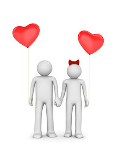 夫妇与心形状的气球爱情人节一天系列孤立的字符