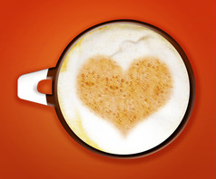 咖啡艺术杯卡布奇诺咖啡与是的橙色背景咖啡艺术