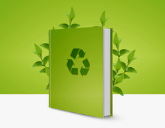 前面视图绿色书与回收图标而且绿色叶子