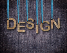 设计信挂字符串与蓝色的麻布背景设计