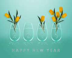 新一年日历与概念上的图像黄色的郁金香玻璃花瓶的相同概念可用为而且一年