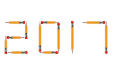 快乐新一年短铅笔孤立的白色背景安排拼写剪裁工作路径包括