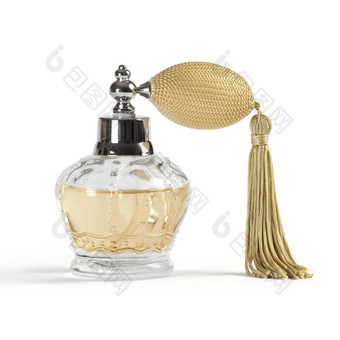 照片香水喷雾瓶的形状皇冠孤立的白色背景