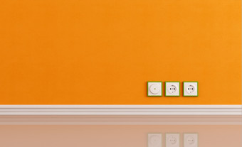 墙<strong>网点</strong>的橙色墙空房间呈现