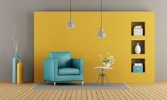 色彩斑斓的生活房间色彩斑斓的生活房间与扶手椅和咖啡表格呈现