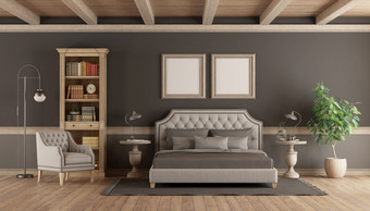 经典风格主卧室与优雅的双床上书柜和艾姆柴呈现经典风格主卧室与复古的家具