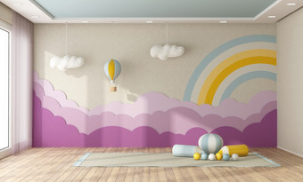 空游戏室与装饰背景墙柔和的颜色- - - - - -呈现游戏室与装饰背景墙