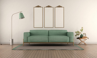 海报模型优雅的生活房间与<strong>绿色</strong>沙发白色墙呈现优雅的生活房间与<strong>绿色</strong>沙发