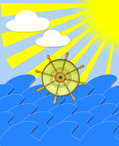 海洋波与方向盘和太阳梁插图海洋波与方向盘和太阳梁