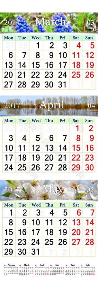 三倍日历为3月4月和五月与<strong>图片</strong>墙日历为三个个月春天3月4月和五月与<strong>图片自然</strong>